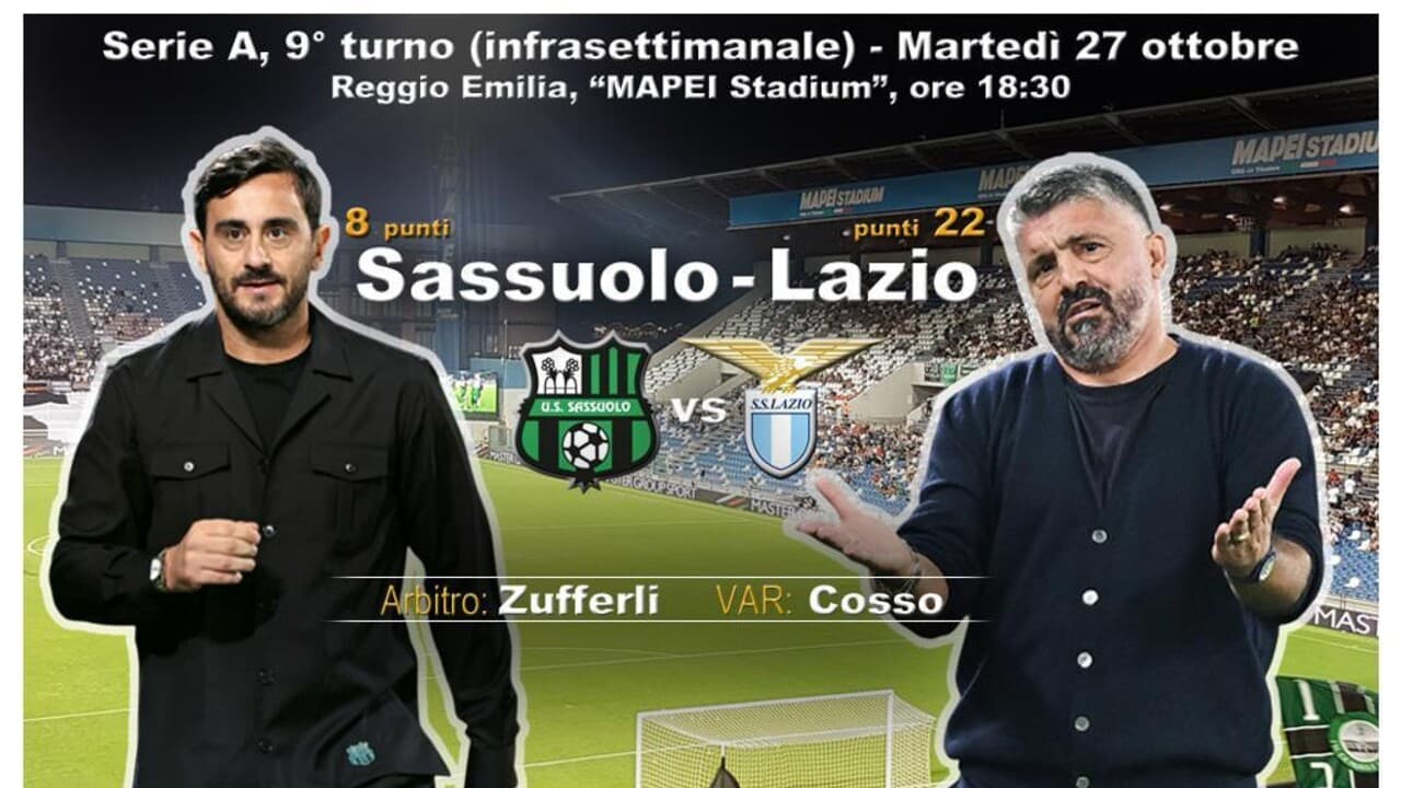 Serie A: Sassuolo-Lazio in campo martedì alle 18.30 DIRETTA