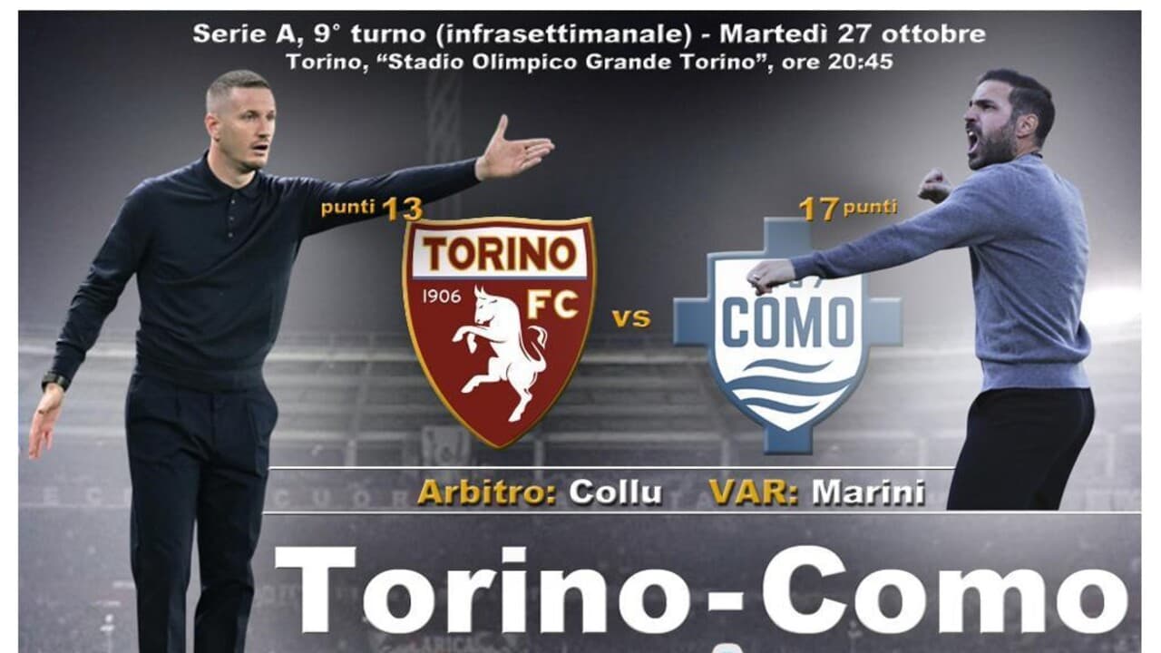 Serie A: Torino-Como in campo martedì alle 20.45 DIRETTA