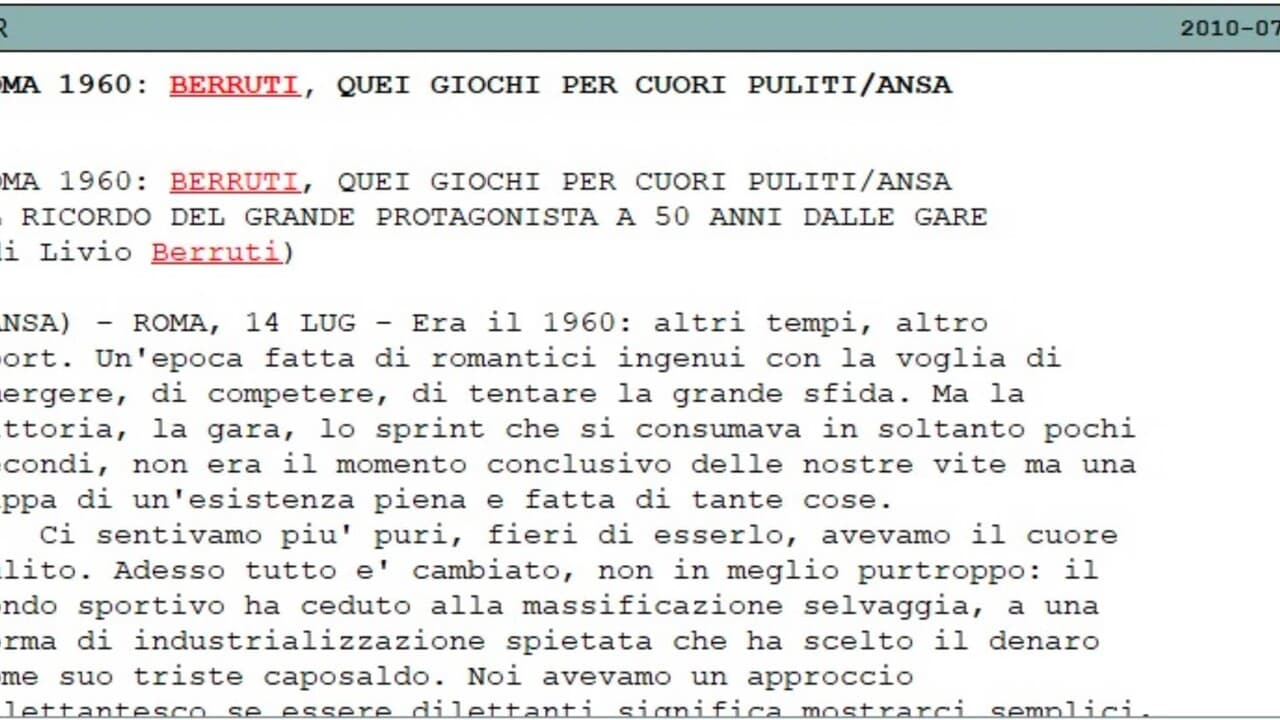 Quando Livio Berruti scrisse per l'ANSA 'quei Giochi per cuori puliti'