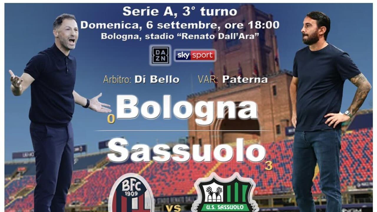 Serie A: Bologna-Sassuolo in campo alle 18 DIRETTA